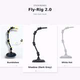 Fly-Rig 2.0 six-color showcase: Shadow, White Hot, Chroma-Key Green, Day Frost, Night Frost and Bumblebee.